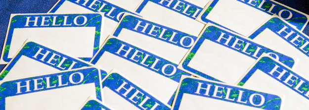 Pile of Hello labels